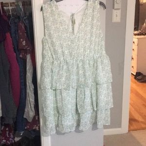 White dress with blue and green floral